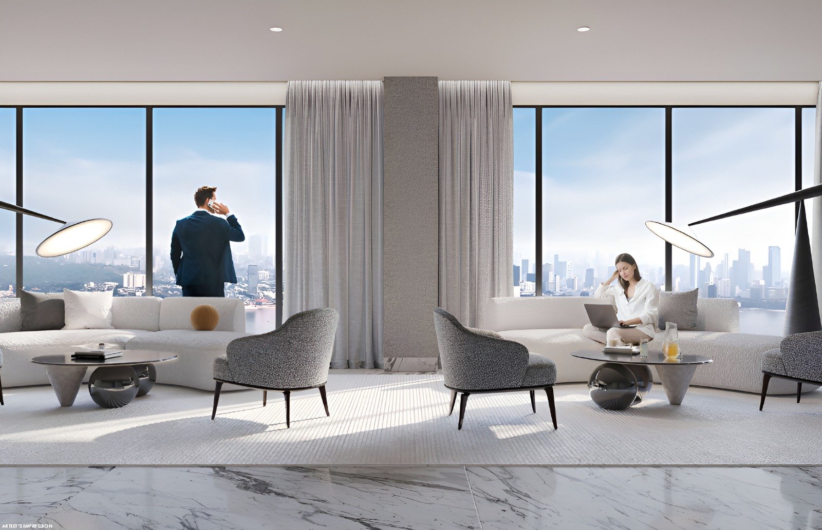 Panoramic Living Room with City Views at Rustomjee Cliff Tower, Bandra West